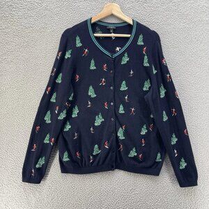 Talbots Plus Size Sweater Women 1X Blue Apres Ski Embroidery Comfort Cardigan